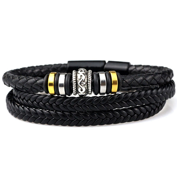 Men's Braided PU Leather Bracelet Hand Adjustable Gift for Son Husband DIY AU