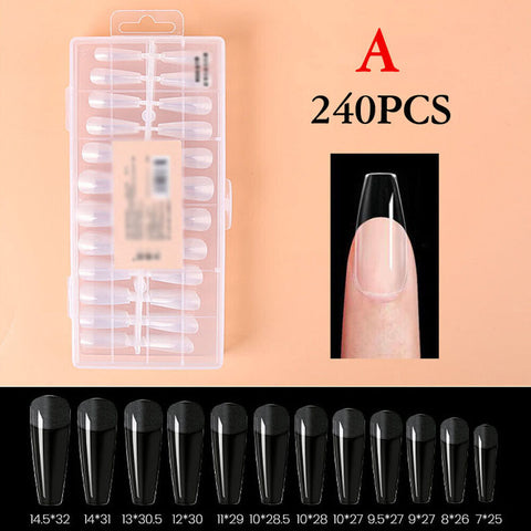 240Pcs Clear Long Soft Full Cover Nail Tips Kit for Soak Off Nail Extension