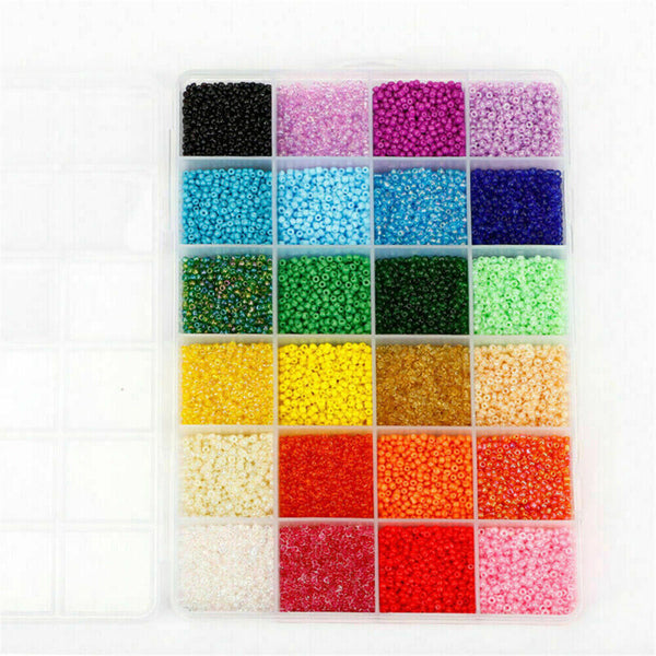 24000X Glass Seed Beads 24 Colors Loose Beads Kit DIY Making Bracelet Beads 2mm