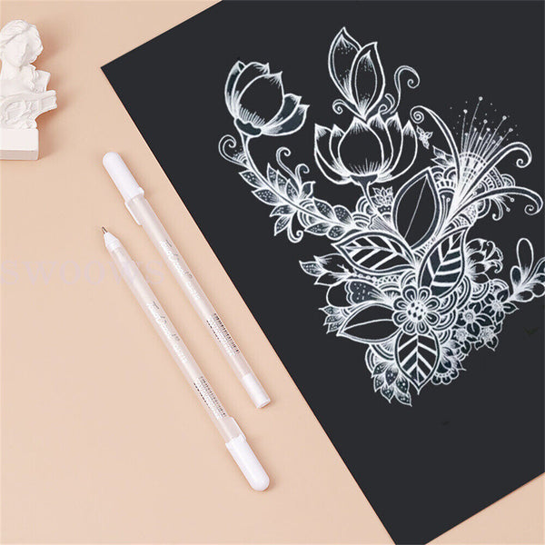 3Pcs White Gel Ink Marker Pen Drawing Art Fine Tip Sketching Painting Tool 0.8mm