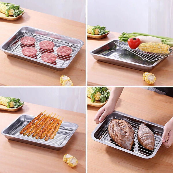 Stainless Steel Baking Tray Oven Pan with Cooling Rack Oven Tray Rack40*30*2.5cm