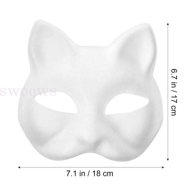 5 Pcs White Face Paper Masks Cat for DIY Painting Blank Masks Cat Half Pa