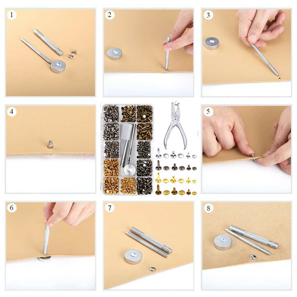 Leather Rivets Tool Metal Stud Set Double Cap Fixing Belt Repair DIY Kit Craft