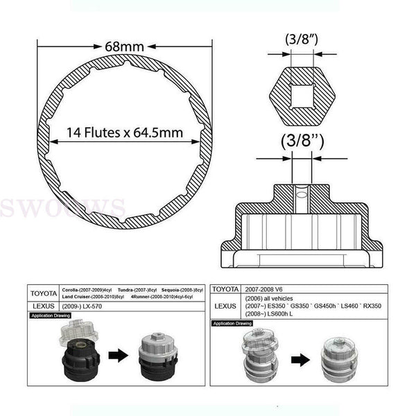 Oil Filter Socket Removal Wrench Tool For Toyota Landcruiser VDJ 200 1VDFTV
