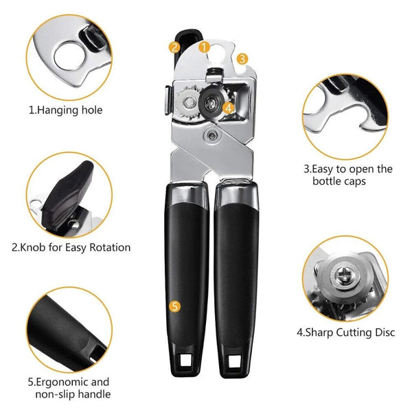 1-3x Can & Bottle Opener Classic Stainless Steel Manual Heavy Duty Can Opener