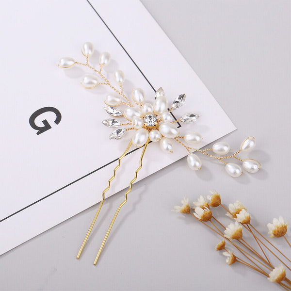 5/10 Bridal Hair Pins Rhinestone Pearl Diamante Flower Slide Clips Grips Wedding