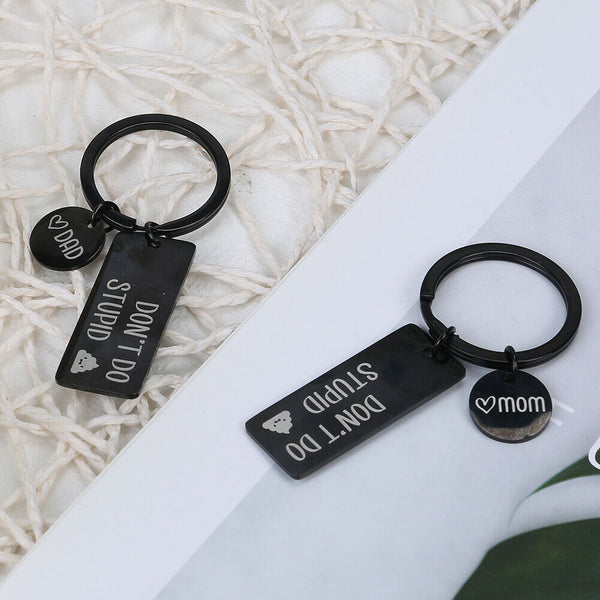 Stainless steel round card long key chain black key gift son daughter decoration