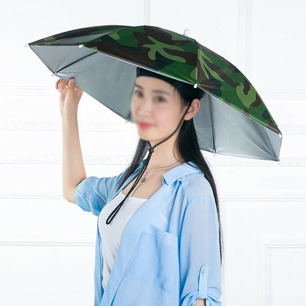 Sun Umbrella Hat Outdoor Rain Foldable Golf Fishing Camping Headwear Head Cap AU