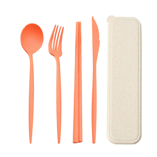 Portable Reusable Spoon Fork Travel Chopsticks Straw Box Tableware Cutlery Set