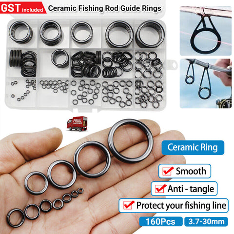 160Pcs 3.7mm-30mm Ceramic Fishing Rod Guide Rings Wear Resistant Rod Repair Kit