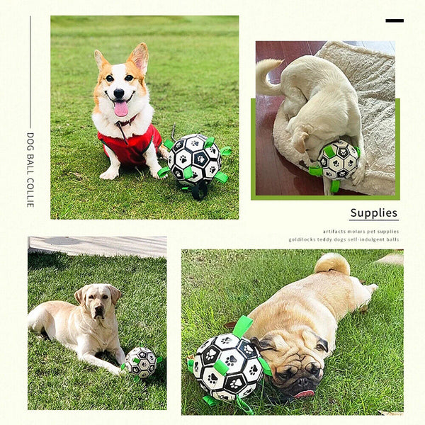 Dog Ball Interactive Soccer Toy Pet Football with Grab Tabs Tug Water Outdoor AU