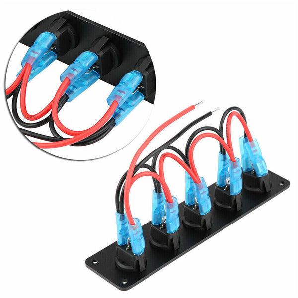 5 Gang 12V Rocker Switch Panel For Car Boat Marine LED USB Charger ON-OFF Toggle