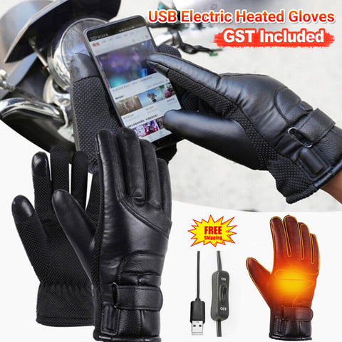 USB Electric Heated Gloves Motorcycle Riding Ski Rechargeable Waterproof Thermal