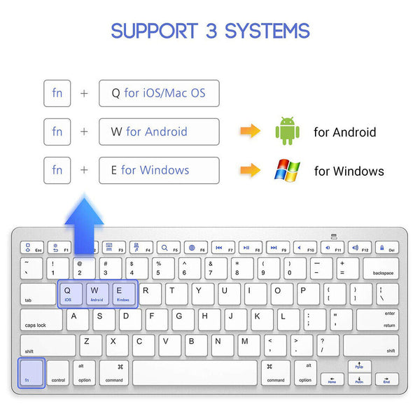 Ultra Slim Bluetooth Wireless Keyboard For Apple iPad iPhone Android Mac Windows