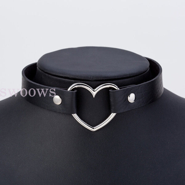 Choker Retro Love Heart Gothic Lolita Grunge Punk Leather Rivet Collar Necklace