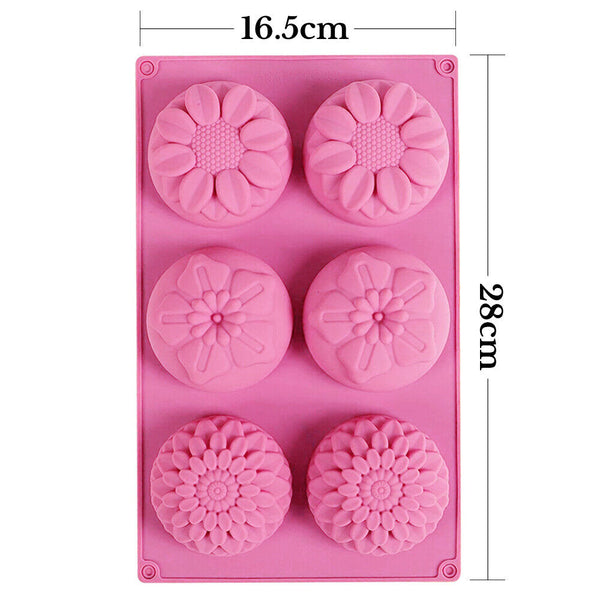 6 Cavity Flower Shaped Silicone DIY Handmade Soap Candle Cake Mold Supplies