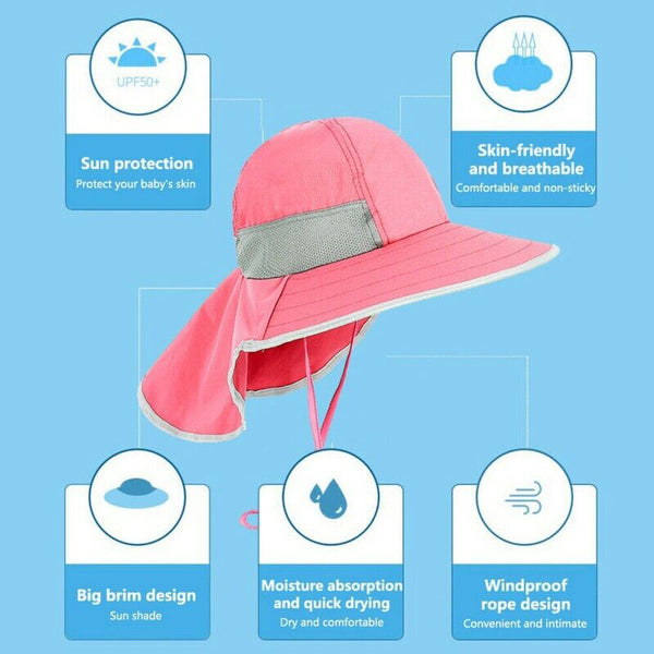 Children Kids Wide Brim Sun Hat Bucket UV Cap Outdoor Travel Summer Beach Hat