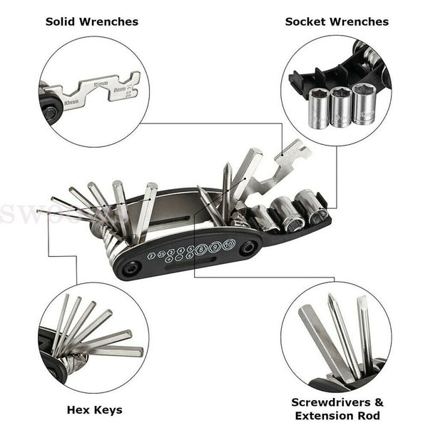 16 in 1 Portable Bike Multi Tool Kit Bicycle Cycling Multitool Chain Tyre Repair