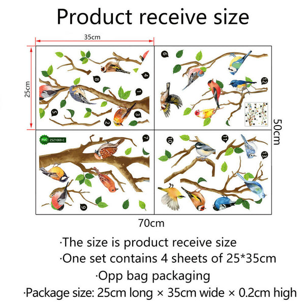 Bedrooms Bathrooms Removable Wall Stickers Birds on Tree Branch Wall Decor Decal