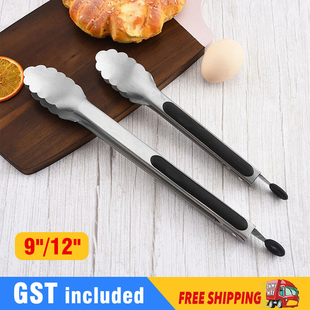 2pcs Heavy Duty Stainless Steel Tongs 27/34cm Kitchen Clip Food Holder Non-Slip