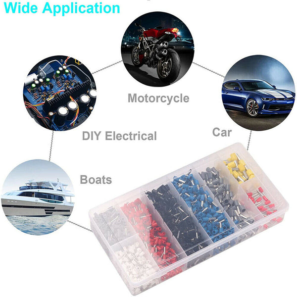 1200PCS Cable Cord Pin End Bootlace Ferrule Terminal Wire Crimp Connector Kits
