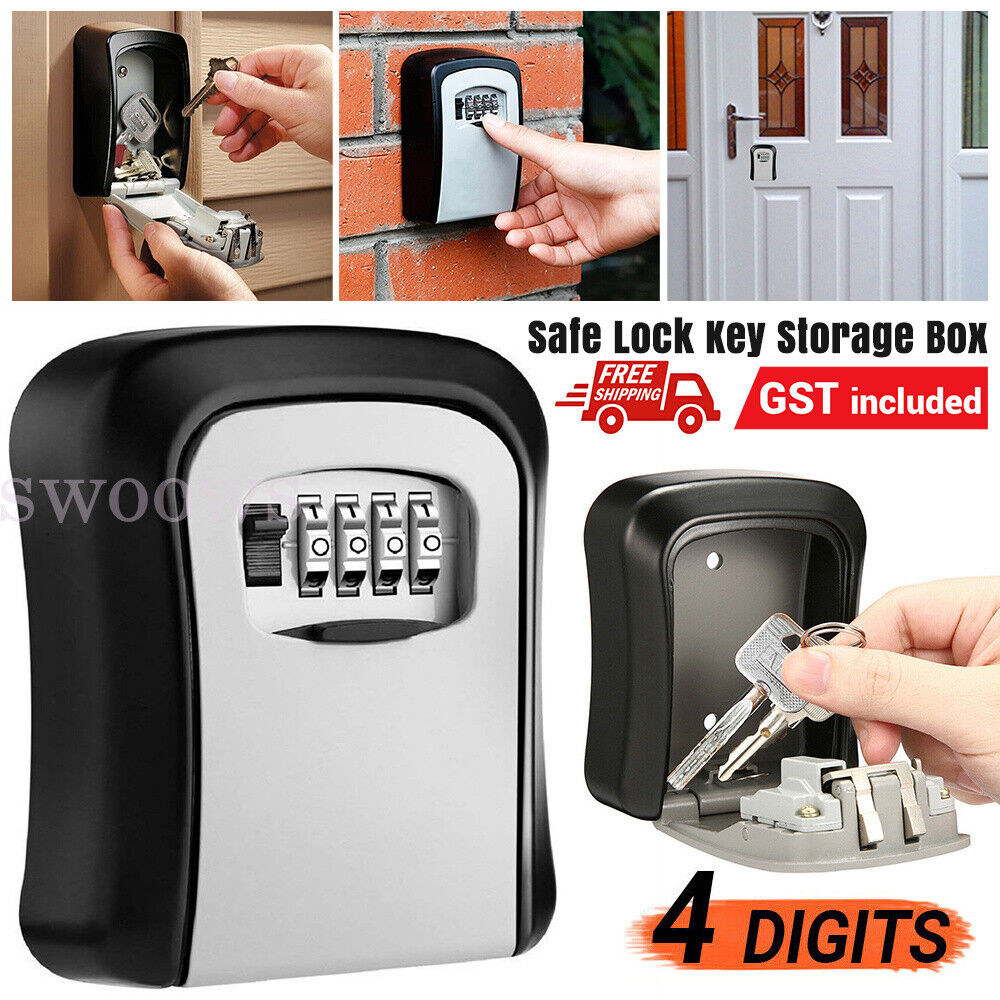 Safe Lock Key 4 Digit Combination Storage Box Padlock Security Wall Mounted Home