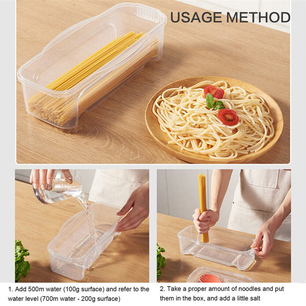 Microwave Pasta Cooker Spaghetti Food Cooking Box with Strainer & Flatware 44oz