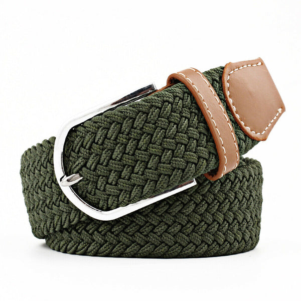 Unisex Stretch Elastic Braided Woven Canvas Buckle Jeans Waist Belt Waistband