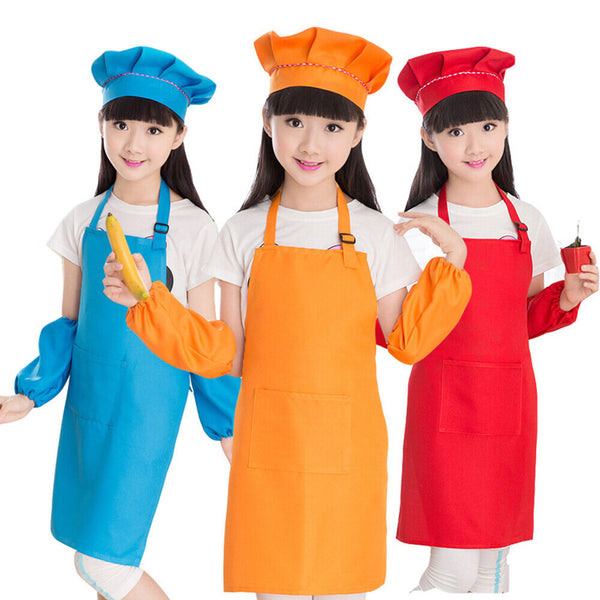 Unisex Kids Boys Girls Adjustable Apron Kitchen Cooking Wear Pocket Washable AU