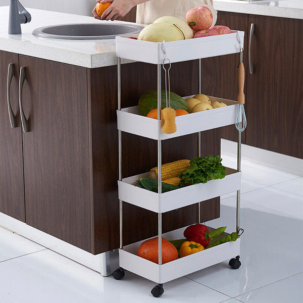 4 Tiers Kitchen Trolley Cart Steel Storage Rack Shelf Trolley Organiser