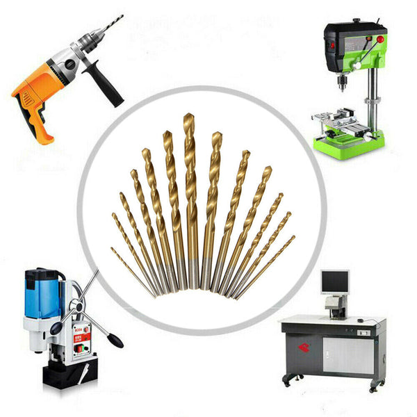 13pcs High Speed M2 Steel Drill Bit Set HSS Titanium Nitride Coating Kit AU NEW