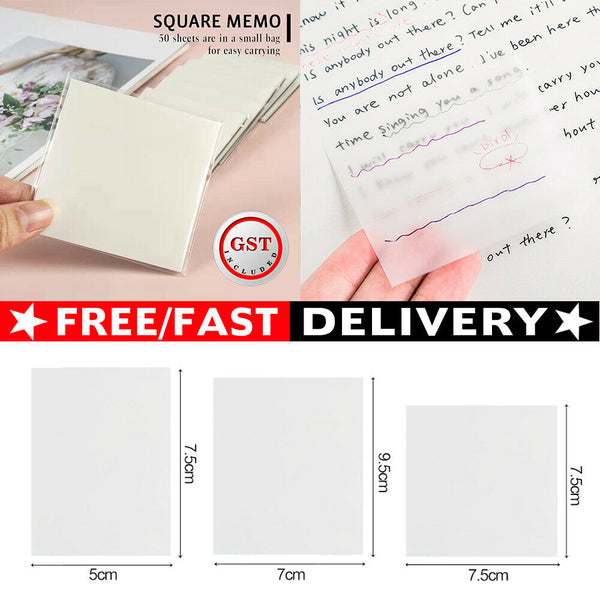 50Pcs/set Waterproof PET Transparent Sticky Notes Memo Pad Stickers Sticky Paper