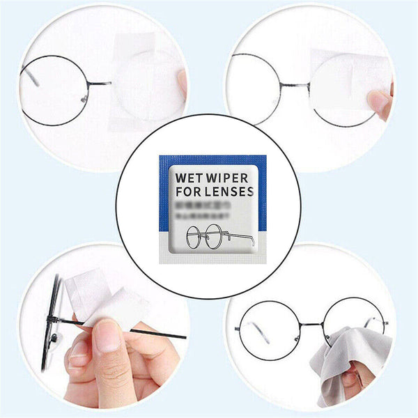 100Pcs Glasses Cleaner Wet Wipes Cleaning Lens Disposable Anti Fog Portable AU