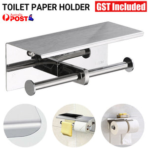 Toilet Paper Holder Double Roll Stainless Steel Hook Bathroom Rack Wall Mount