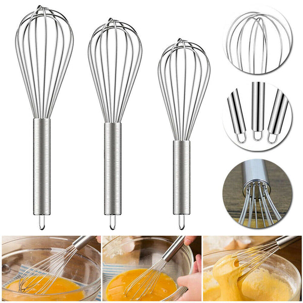 3PCS Stainless Steel Whisk Set 6 Wire Whisks 8/10/12 Inch Kitchen Egg Beater