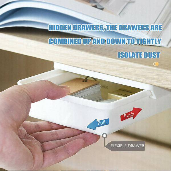 Self Adhesive Under Desk Pencil Kitchen Tray Drawer Hidden Box Storage Organizer