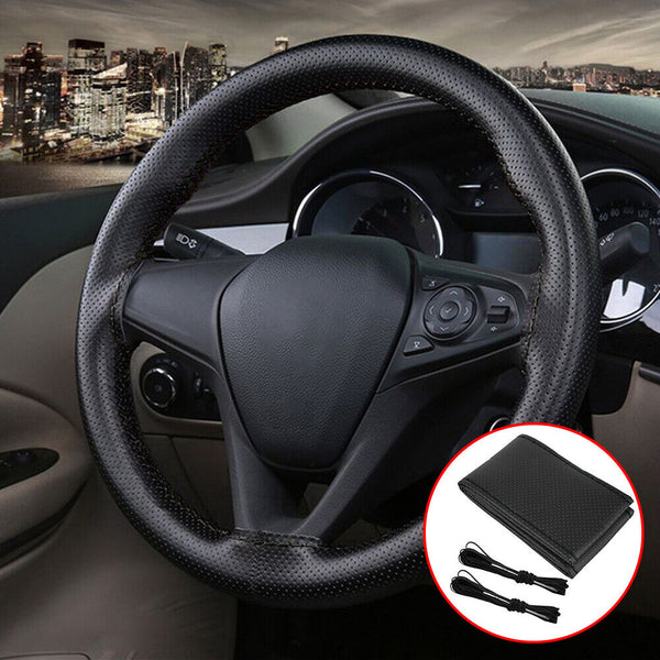 38cm PU Leather DIY Car Steering Wheel Cover Breathable Anti-slip Universal