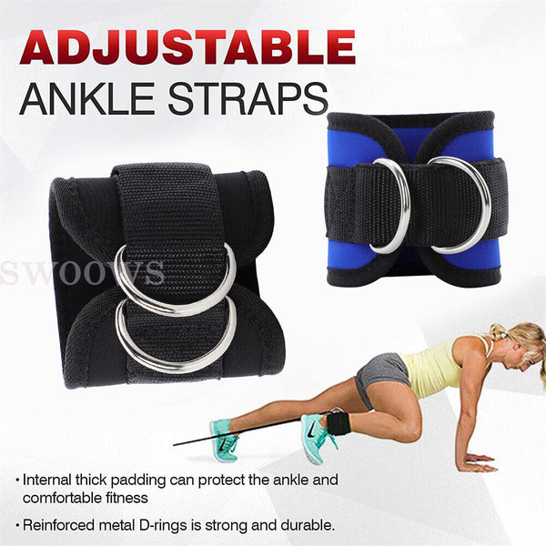 Weight Lifting Ankle D-Ring Strap Pulley Cable Kickbacks Attachment Gym Leg