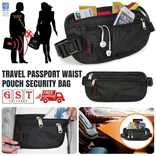 Travel Passport Waist Pouch Security Bag Blocking Cards Wallet & Money Belt