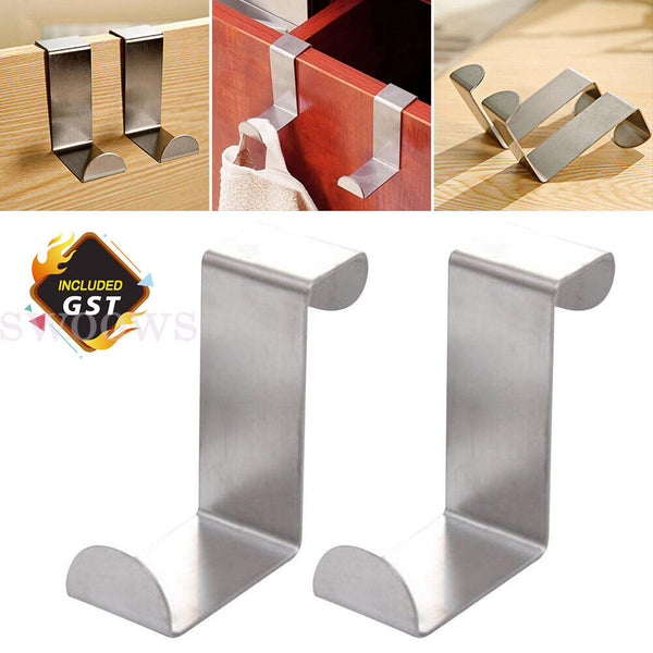 2/10 Stainless Steel Over the Door Hooks Kitchen Towel Holder Clothes Bag Hanger