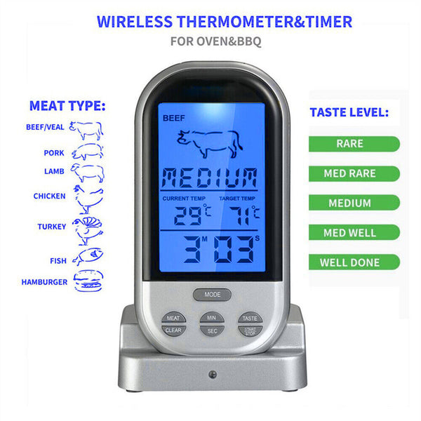 Food Meat Oven BBQ Thermometer Digital Wireless Remote Probe Cooking Set Grill