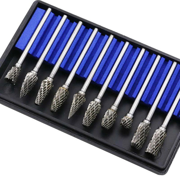 10pcs Tungsten Carbide Point Burr Die Grinder Shank Rotary Drill Bits Set New