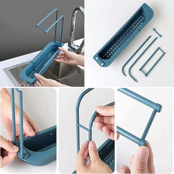 2x Telescopic Sink Rack Storage Holder Kitchen Expandable Drain Basket Organizer