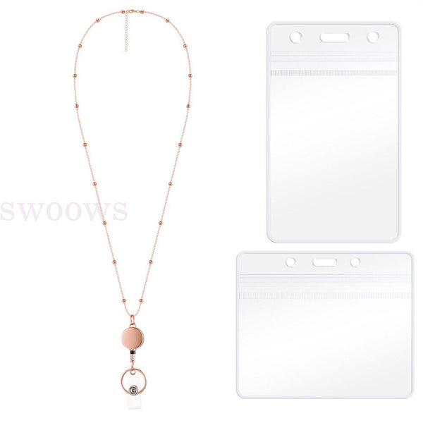 Retractable Badge Reel Lanyard with ID Card Holders Badge Holder Necklace