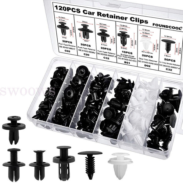 120PCS Car Body Trim Clips Fastener Rivet Retainer Bumper Panel Push Pin Kit Set