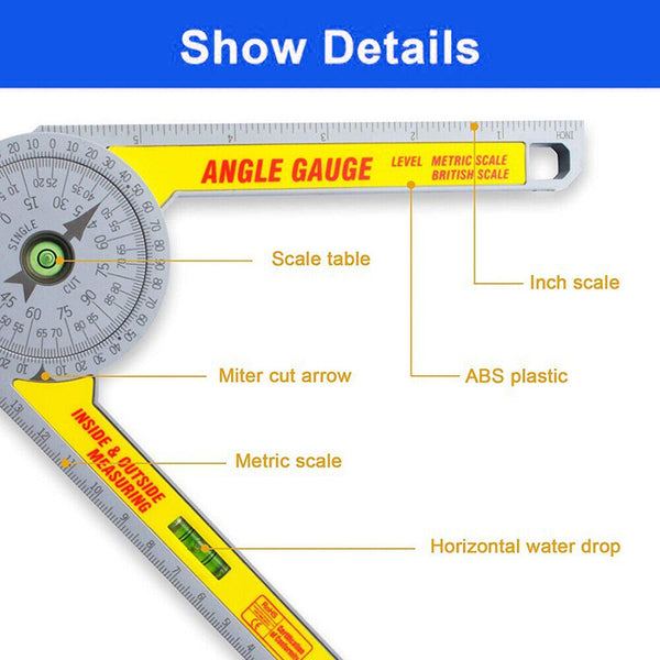 Saw Protractor Angle Finder Goniometer Ruler Miter Drawing Measuring Level Tools