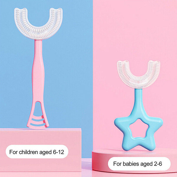 Kids U Shaped Toothbrush Soft Silicone Brush Head 360° Oral Teeth Cleaning Brush