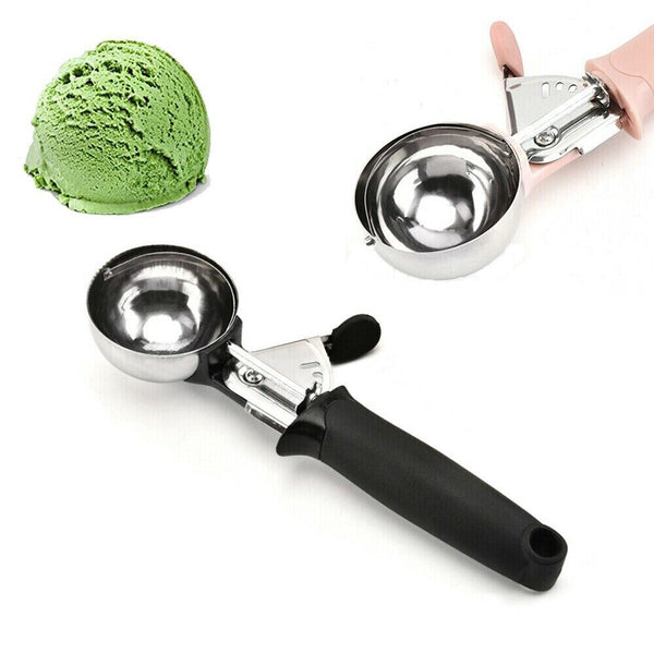 1/2PCS Stainless Steel Icecream Ice Cream Scoop Cookie Dough Mash Spoon Trigger