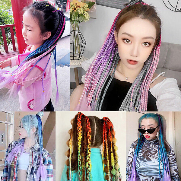 UP5x Ponytail Long Braids Colorful Band Pigtail Synthetic Braided Hair Extension