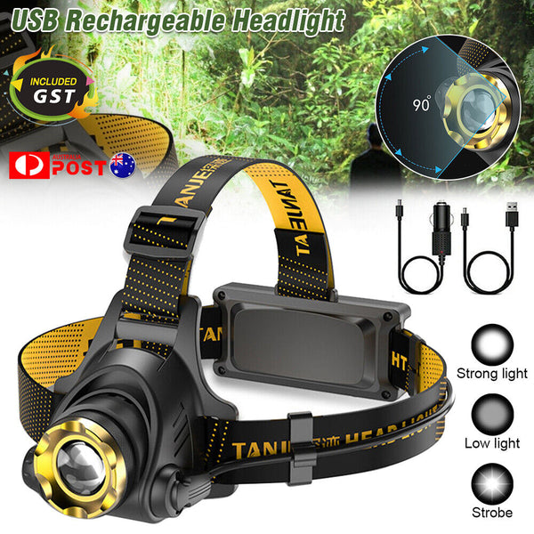 12000000lm Head Torch USB Rechargeable Headlight Lamp Flashlight LED Headlamp AU